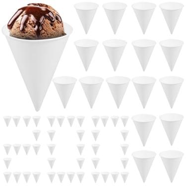Imagem de HJJWNDDNG 200 peças de copos de cone de papel branco de 130 ml, copos de cone de neve de uso único, copo de cones empilháveis, caneca de água cônica de papel para água refrigerante e sorvete (branco