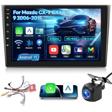 Imagem de Rádio automotivo 4G + 64G para Mazda CX-9 CX9 CX 9 2006-2015 - Carplay sem fio e Android Auto - Rádio com tela sensível ao toque de 10 polegadas com Android Auto, 32 EQ DSP, WiFi, GPS, SWC + câmera de