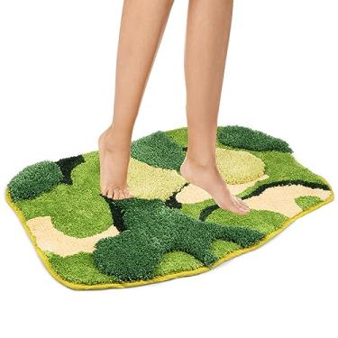 Imagem de QUWUMGD Tapete de banho de folha de musgo verde antiderrapante tapete de banheiro super absorvente, microfibra macia, lavável à máquina, tapete de banho fofo 3D musgo para entrada de banheiro 61 x 81