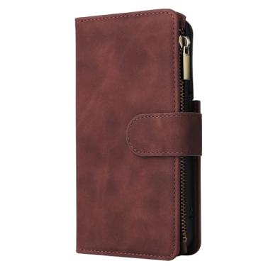 Imagem de Umiup Capa de couro para Samsung Galaxy S24ultra/S24plus/S24, compartimento para cartão, carteira com zíper, capa de telefone retrô para mulheres e homens, com alça de cinto, café, S24plus