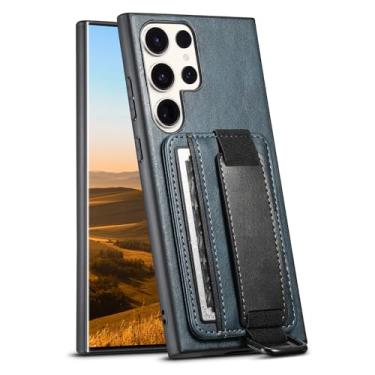 Imagem de Umiup Capa de couro para Samsung Galaxy S24ultra/S24plus/S24, capa carteira com compartimento para cartão com alça de pulso, azul, S24 Ultra