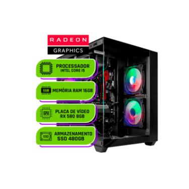Imagem de PC Gamer Alligator Shop Intel Core I5 3470, 16GB RAM DDR3, Radeon Rx 580 8GB, SSD 480GB, Preto, Windows 10 Trial