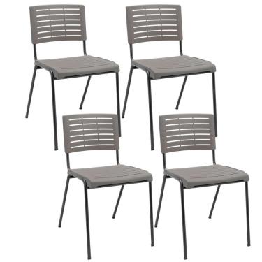 Imagem de Kit 04 Cadeiras Empilhável Fixa Escritório Multiuso Base Preta Kimi P03 Basalto - Lyam Decor