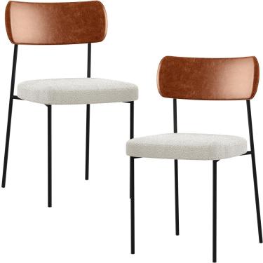 Imagem de Kit 02 Cadeiras Estofadas Para Sala De Jantar Melina L02 Couríssimo Camel Bouclê Creme - Lyam Decor
