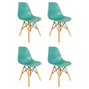 Imagem de Cadeira Sala de Jantar kit4 Eiffel Eames Base Madeira Azul Turquesa R02 - D'Rossi