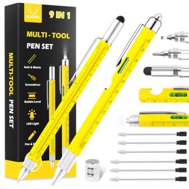 Imagem de Caneta multiferramenta 2 pacotes 2022 Upgrade [Stylus, caneta esferográfica, com 6 recargas de reposição, régua de 10 cm, nível, chave de fenda Phillips, LED] Presentes de Natal para homens, dia dos pais, presentes legais