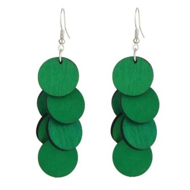 Imagem de Brincos redondos de madeira boêmios, design de disco geométrico, estilo de gancho de corrente longa para mulheres, One size, Madeira, Sem pedra preciosa