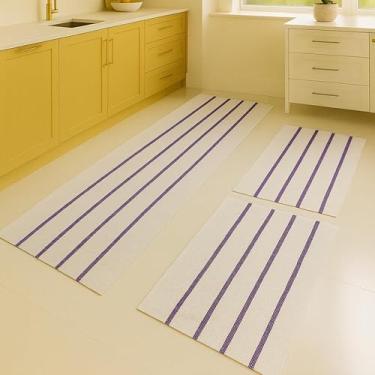 Imagem de Kit 3 Peças Tapete de Cozinha Antiderrapante - Conforto e Estilo para Lavabo e Área de Serviço - Coisas de Casa(Listra Roxa)