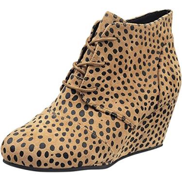 Imagem de Botas femininas quentes de inverno curtas com cadarço camurça botas de neve anabela, Marrom, 37 BR