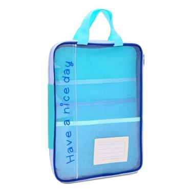 Imagem de Valtiner Bolsa de malha com zíper A4 com alça, 33 x 25 cm, multicamadas transparentes, papelaria, documentos, organizador de nylon, pasta de arquivos leve para material escolar (azul brilhante)