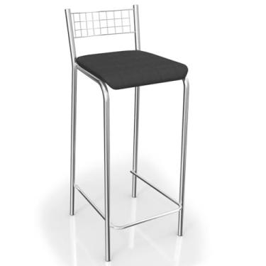 Imagem de Banqueta Alta para Balcão, Kit 2 Banquetas Cromada, Acabamento Metálico Fosco(Preto)