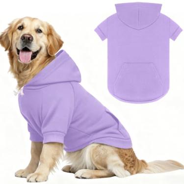 Imagem de 4GG Suéteres para cães grandes, moletom com capuz para cães, aconchegante moletom interior de lã com capuz e bolso, orifício para trela, roupas de animais de estimação, suéter com capuz para cães