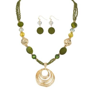 Imagem de Jules D. Conjunto de colar e brincos com pingente de círculo multiredondo, contas coloridas, colares estilosos, bijuterias de fantasia, Large, contas de vidro, Sem Pedra Preciosa