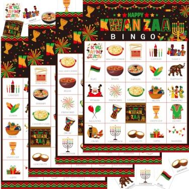 Imagem de Jogo de bingo TAKEALOOK Kwanzaa para 24 jogadores – Conjunto de bingo com tema de cultura patrimônio africana para atividades de férias em família, Happy Kwanzaa Festival, lembrancinhas, suprimentos