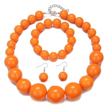 Imagem de Pingyongchang Conjunto de brincos de colar de pérola grossa para mulheres e homens, feito à mão, multicamadas, strass, gargantilhas de pérolas simuladas, casamento, melhor amiga, mãe, Large, Acrílico