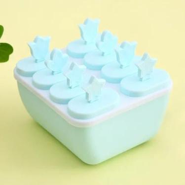 Imagem de Molde de picolé 8 peças moldes de picolé de silicone caseiro máquina de picolé de gelo de liberação fácil com palitos (azul, 12 x 11 x 6,5 cm)