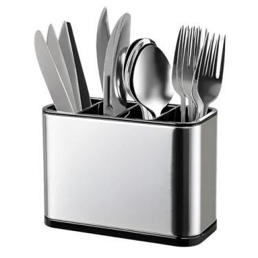 Imagem de Escorredor Porta Talheres Inox Premium 4 Divisórias com Drenagem de Água – Organizador de Utensílios Compacto com Design Moderno