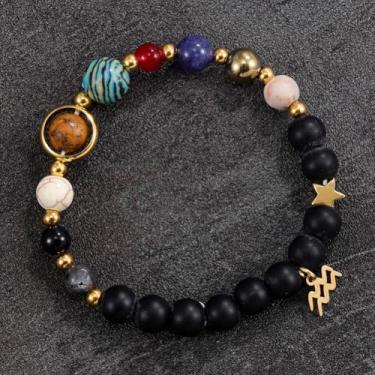 Imagem de Pulseira com doze signos do zodíaco requintado sistema solar universo galáxia pulseira joias acessórios presentes, One Size, Pedra, Sem Pedra Preciosa
