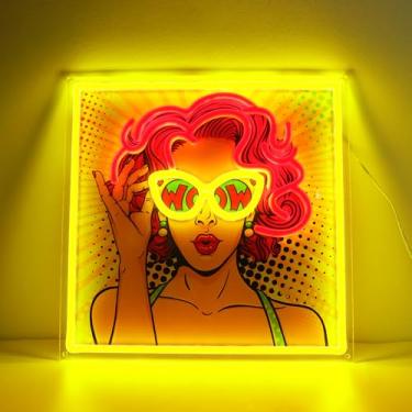 Imagem de WIOSOUL Placa de néon com impressão UV para mulheres, letreiros de néon, reguláveis, alimentados por USB, luz neon para decoração de casa, bar, salão de beleza, decoração de casa
