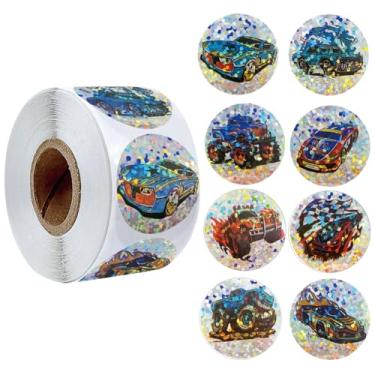 Imagem de 500 peças de adesivos de caminhão para crianças, 8 estilos, rolos, desenhos animados, adesivos de carro, lembrancinhas de festa de caminhão de 2,54 cm, adesivos de vinil à prova d'água para