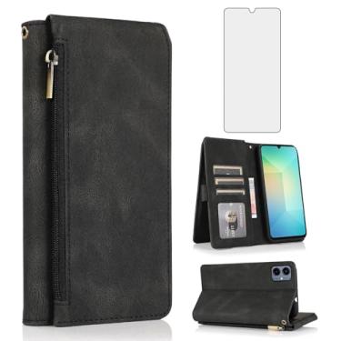 Imagem de Asuwish Capa carteira compatível com Samsung Galaxy A06 5G, protetor de tela de vidro temperado e zíper retrô de couro, suporte para cartão, acessórios para celular Ao6 A 06 4G LTE feminino masculino