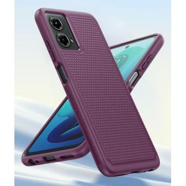 Imagem de Capa protetora de camada dupla para Motorola Moto G 5G 2024 leve com traseira texturizada antiderrapante para celular militar - Capa protetora protetora fina e resistente à prova de choque (roxo