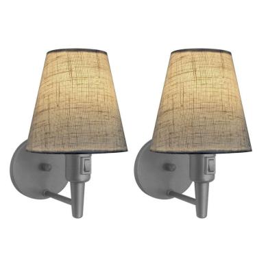 Imagem de Kit-2 Arandela Cone Md-2013 Cinza C- Inter Liga E Desl Cúpula Em Tecido Rustico Bege - Bivolt