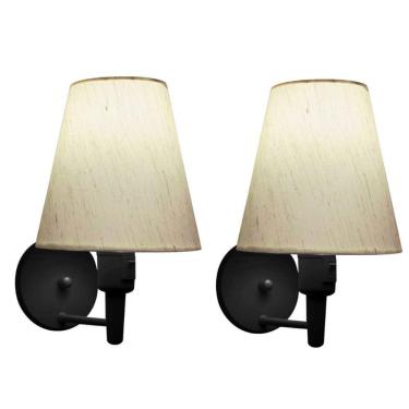 Imagem de Kit-2 Arandela Cone Md-2013 Preto C- Inter Liga E Desl Cúpula Em Tecido Linho Bege - Bivolt