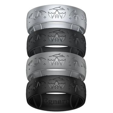 Imagem de Egnaro Anéis de casamento masculinos de silicone, pulseiras de noivado de borracha com gravação de 8,5 mm de largura, 2,5 mm de espessura, pacote múltiplo para treino, viagem, academia