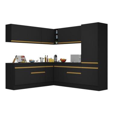 Imagem de Armário De Cozinha Completa De Canto Com Rodapé Veneza Multimóveis V2101 Preto/dourado Preto/dourado