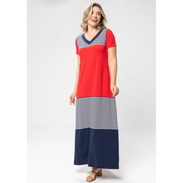 Imagem de Vestido Longo Pau a Pique Listrado Vermelho