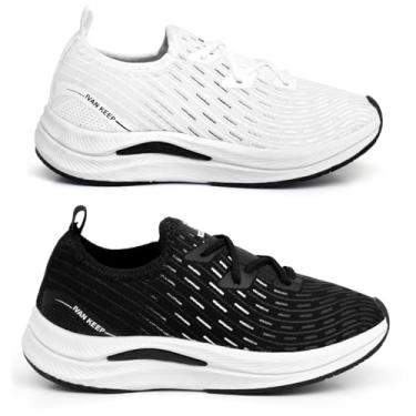 Imagem de Kit 2 Tênis Feminino Corrida Caminhada Treino Academia Confortavel Macio (Branco e Preto, BR, Adulto, Numérico, 39)