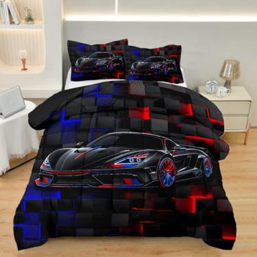 Imagem de ASKOTU Jogo de cama solteiro com carro de corrida, para meninos, esportivo, 3 peças, solteiro, para meninos