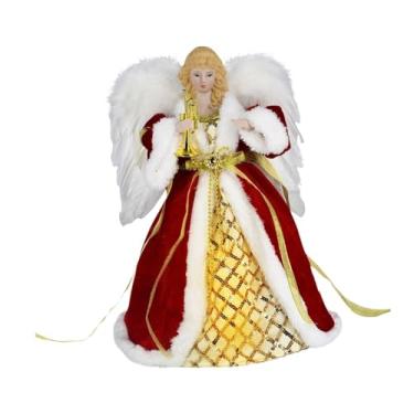 Imagem de IEUDNS Estatueta de anjo LED para decoração de Natal e topo de árvore para mesa de Natal e Ano, Vermelho