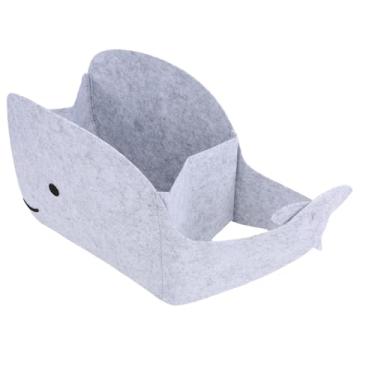 Imagem de Pssopp Cesta de Armazenamento Pequena Dobrável da Tela, Caixa de Armazenamento de Feltro Multiuso Bonito Em Forma de Design de Baleia para Roupas de Livros de Brinquedo (Cinza)