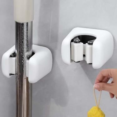 Imagem de Suporte de vassoura, 2 peças de suporte de parede organizador de esfregão, suporte autoadesivo de fornecedores de limpeza para banheiro, cozinha, jardim, armazenamento de organização de garagem (6,5 x