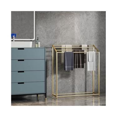 Imagem de porta-toalhas Toalheiro de banheiro 4 camadas, suporte nórdico sem perfuração, armazenamento cabeceira, toalheiro(Gold,Médio)