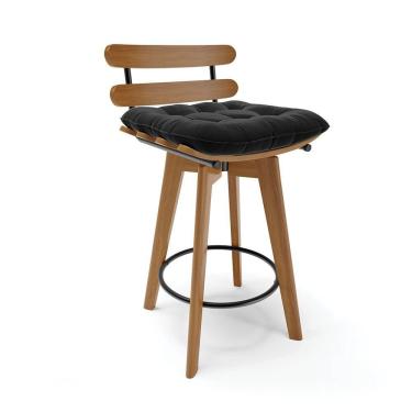 Imagem de Banqueta Giratória Costela Suede Base Madeira Preto