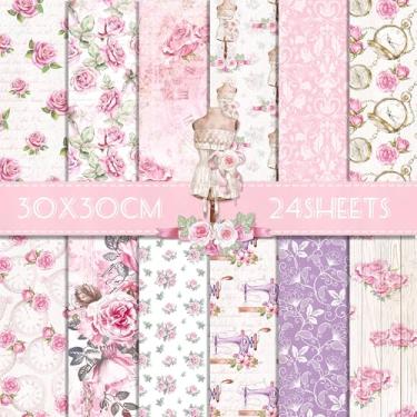 Imagem de JOINFANXIN Bloco De Papel Para Scrapbook Com 24 Peças Rosas Rosa, Decorativo Artesanato Flores Românticas E Dupla Face, Álbum Cartões Faça Você Mesmo, Decoração Revista