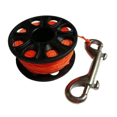 Imagem de YIJU Carretel de mergulho com carretel de dedo de 98,43 pés, clipe de pressão de parafuso de ponta dupla para mergulhadores, pesca e esportes subaquáticos, Laranja