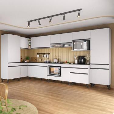 Imagem de Armário De Cozinha Modulada Completa Canto 409cm Com Balcão Veneza Multimóveis Mp2303 Branco-preto