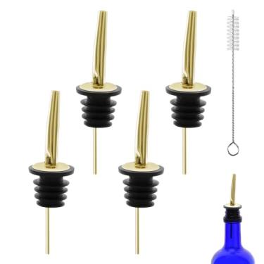 Imagem de 4 bicos de despejo para garrafas de bebidas alcoólicas, despejadores clássicos de aço inoxidável com bico cônico, derramadores de fluxo livre, borda de garrafa clássica de 3/10.2 cm (4, ouro)