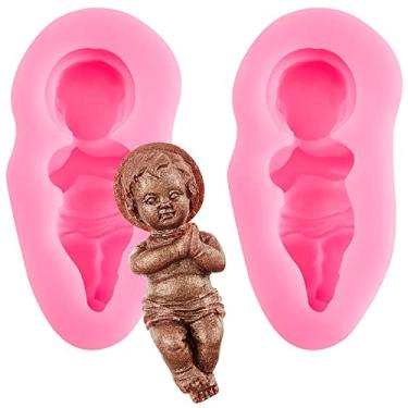 Imagem de 2 peças Rei bebê Jesus estatueta moldes de bolo carnaval mini figura moldes silicone presépio molde rosa 3D resina doce molde presentes religiosos para decoração de bolo conjunto de presépio presentes
