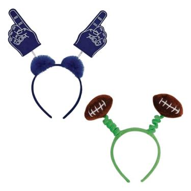 Imagem de Beistle Bola de futebol e mão sortidos – 1 cada um dos chapéus de futebol de pelúcia e faixa de dedo de espuma de feltro azul, acessórios divertidos de festa de dia de jogo para orgulho do time e