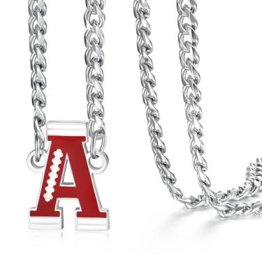 Imagem de NUKAYAI Colar de futebol masculino, pingente de letra A a Z, corrente de futebol de aço inoxidável, 50,8 cm, presentes personalizados para fãs de jogadores e amantes de times, 20", Aço inoxidável, Sem