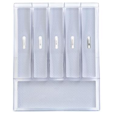 Imagem de Glad Organizador de gavetas de talheres e utensílios – Bandeja de armazenamento de plástico transparente dividida com 6 compartimentos para talheres e talheres de cozinha – livre de BPA, seguro para