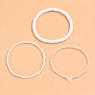 Imagem de 3 peças/conjunto de tornozeleiras com pingente boêmio elegante de cerâmica macia, tornozeleiras artificiais em forma de coração - Joias femininas casuais vintage minimalistas, One Size, Resina, Sem
