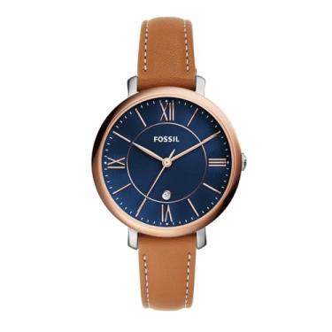 Imagem de Fossil Relógio feminino Jacqueline quartzo, aço inoxidável e couro, Ouro rosa/azul, bagagem, Movimento de quartzo