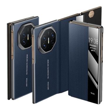 Imagem de HAOMRIYL Capa de couro para Huawei Mate XT, capa magnética de janela lateral inteligente com textura de fibra de carbono flip tudo incluído, azul, Mate XT