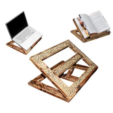 Imagem de Suporte de madeira para laptop – Suporte de mesa ergonômico dobrável para laptop, tablet e livro – Suporte ventilado de madeira natural para escritório, estudo.